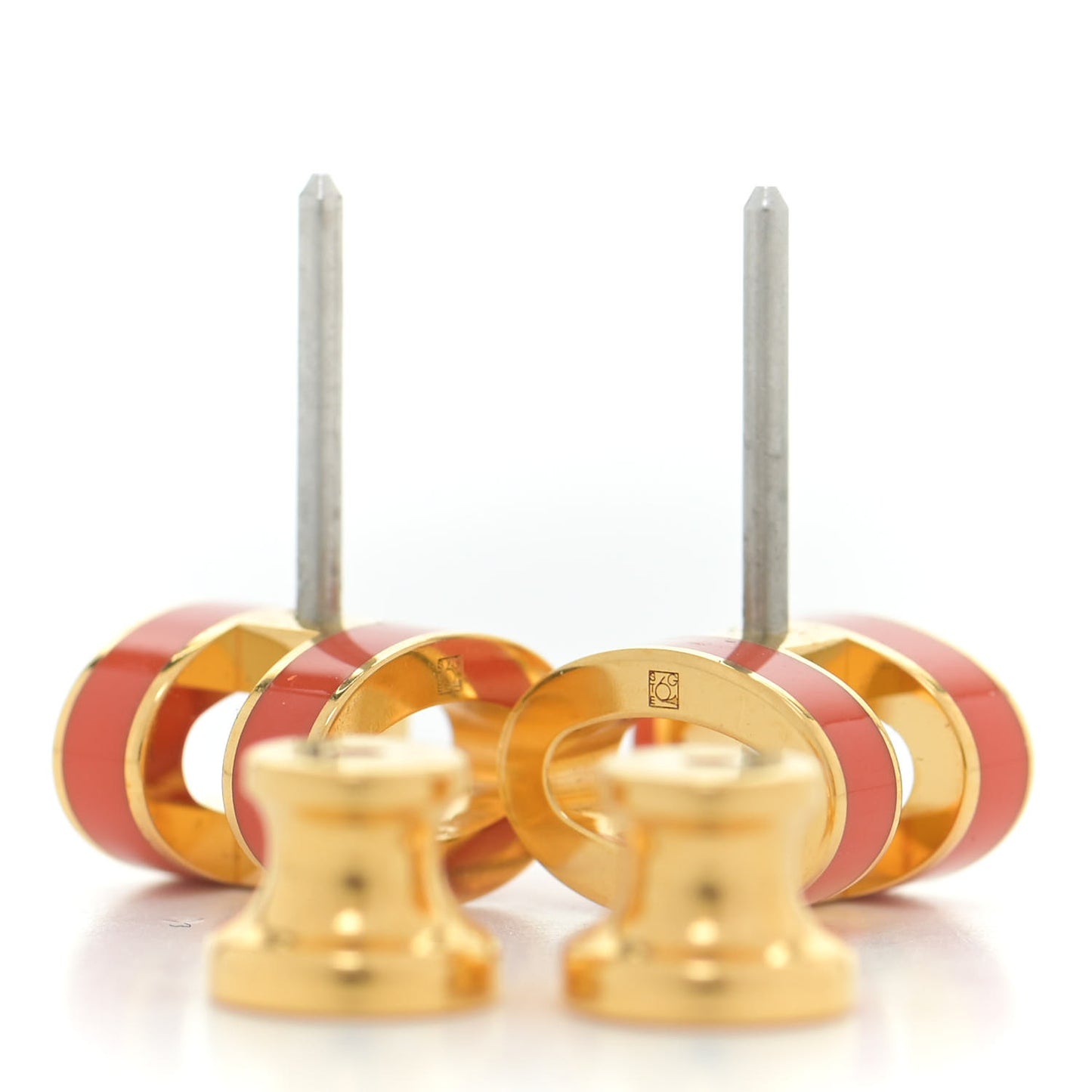Gold Lacquered Mini Pop H Earrings Orange Fonce
