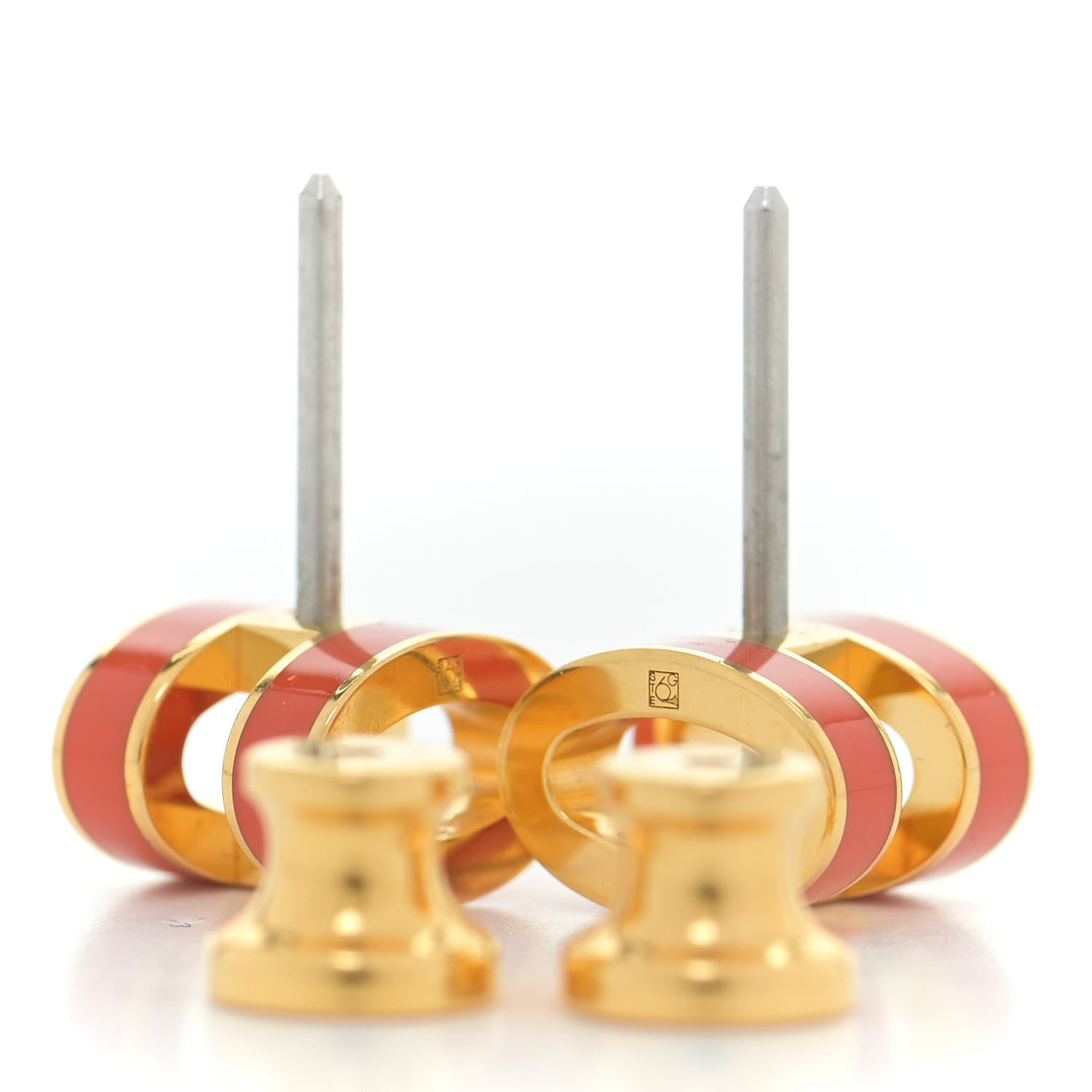 Hermes Gold Lacquered Mini Pop H Earrings Orange Fonce 3 of 7