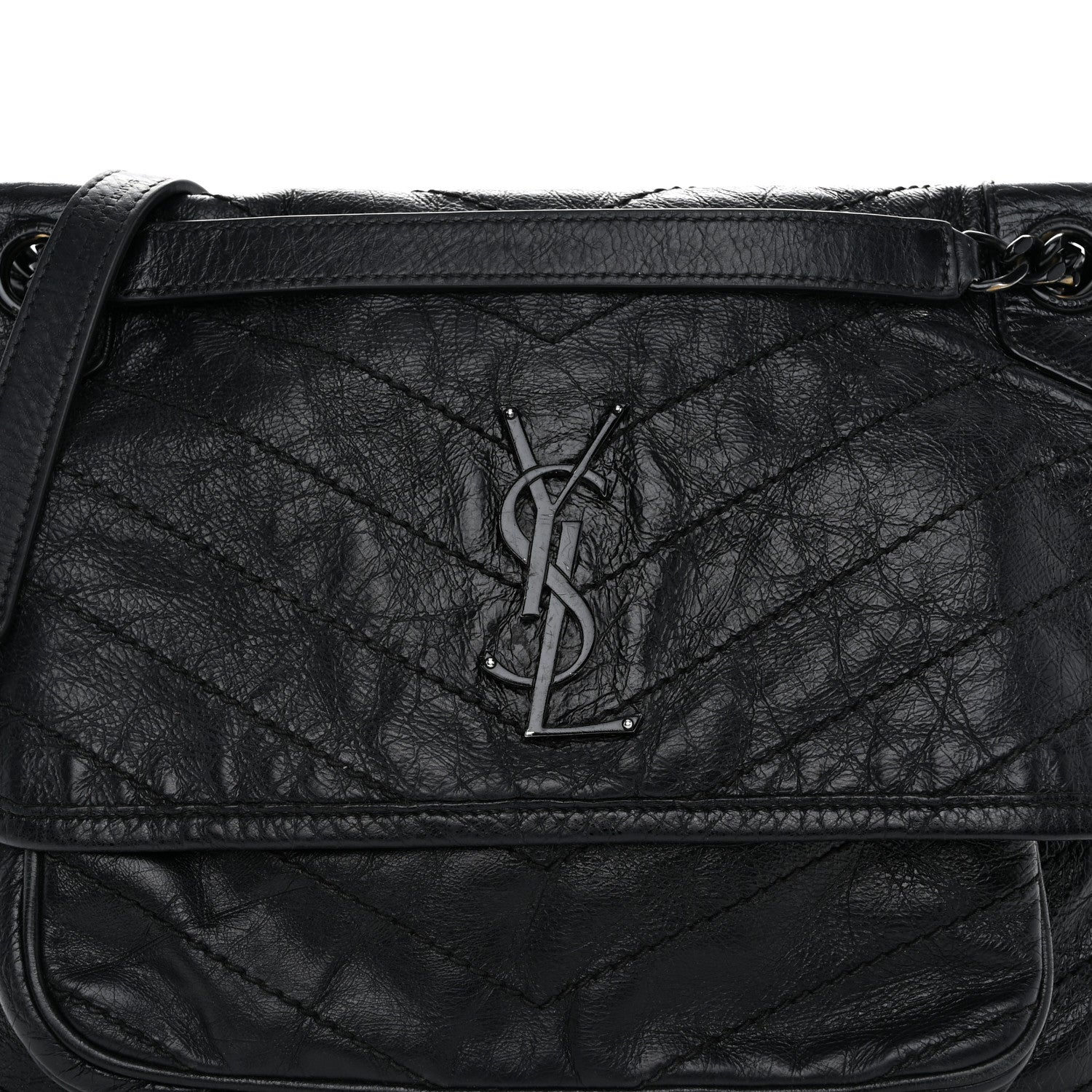 Saint Laurent Crinkled Calfskin Matelasse Monogram Medium Niki Chain Satchel Black 8 of 10
