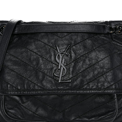 Saint Laurent Crinkled Calfskin Matelasse Monogram Medium Niki Chain Satchel Black 8 of 10