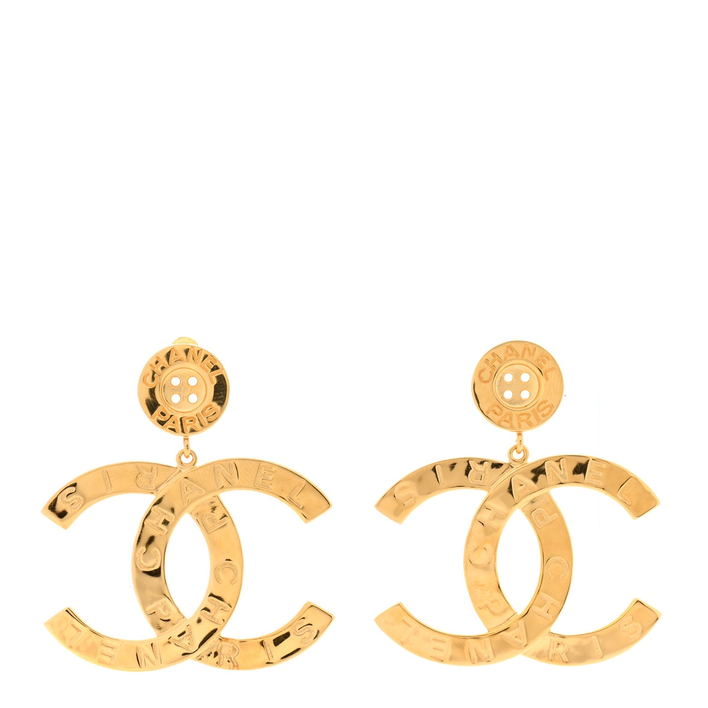 Metal Large Paris Button Earrings Gold