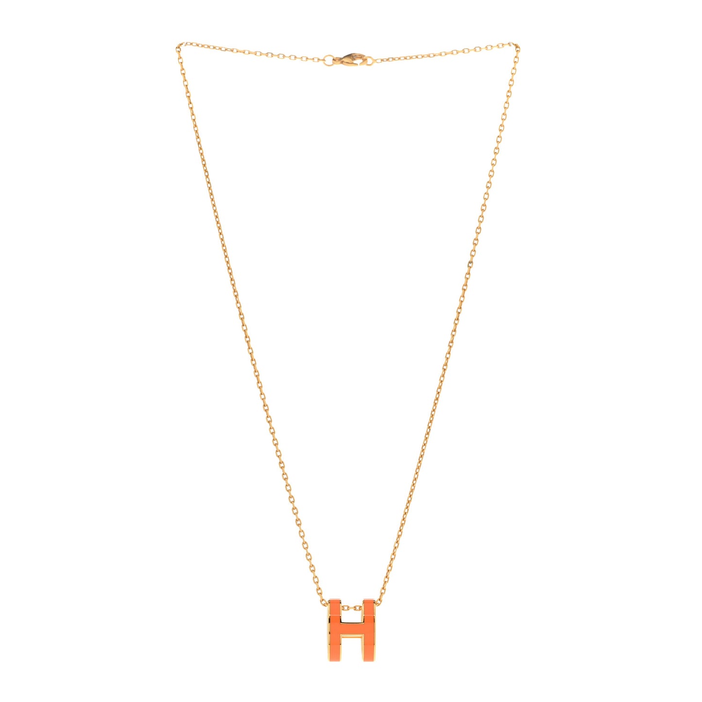 Lacquered Gold Pop H Pendant Necklace Orange