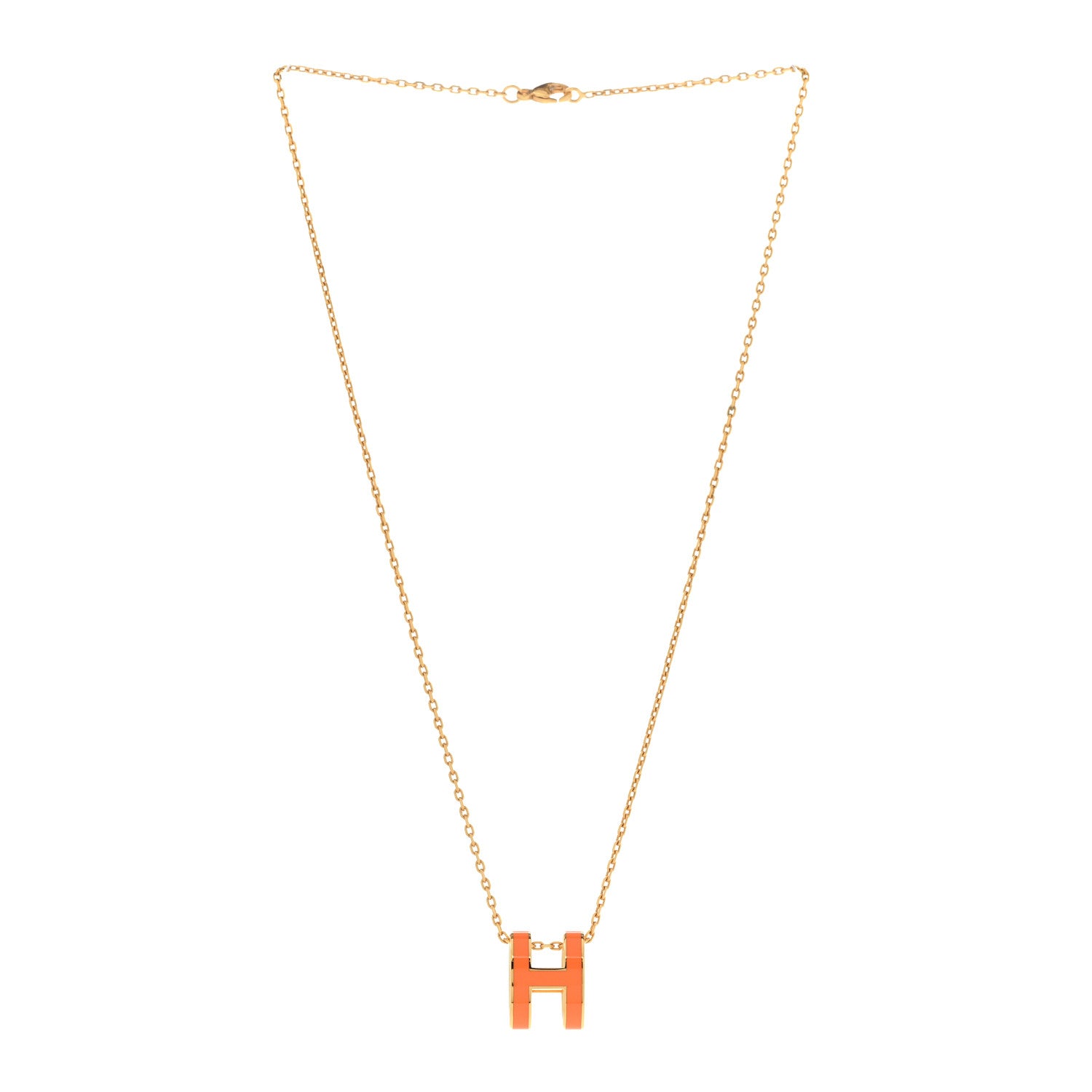Hermes Lacquered Gold Pop H Pendant Necklace Orange 3 of 7