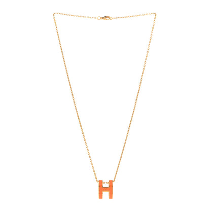 Hermes Lacquered Gold Pop H Pendant Necklace Orange 3 of 7