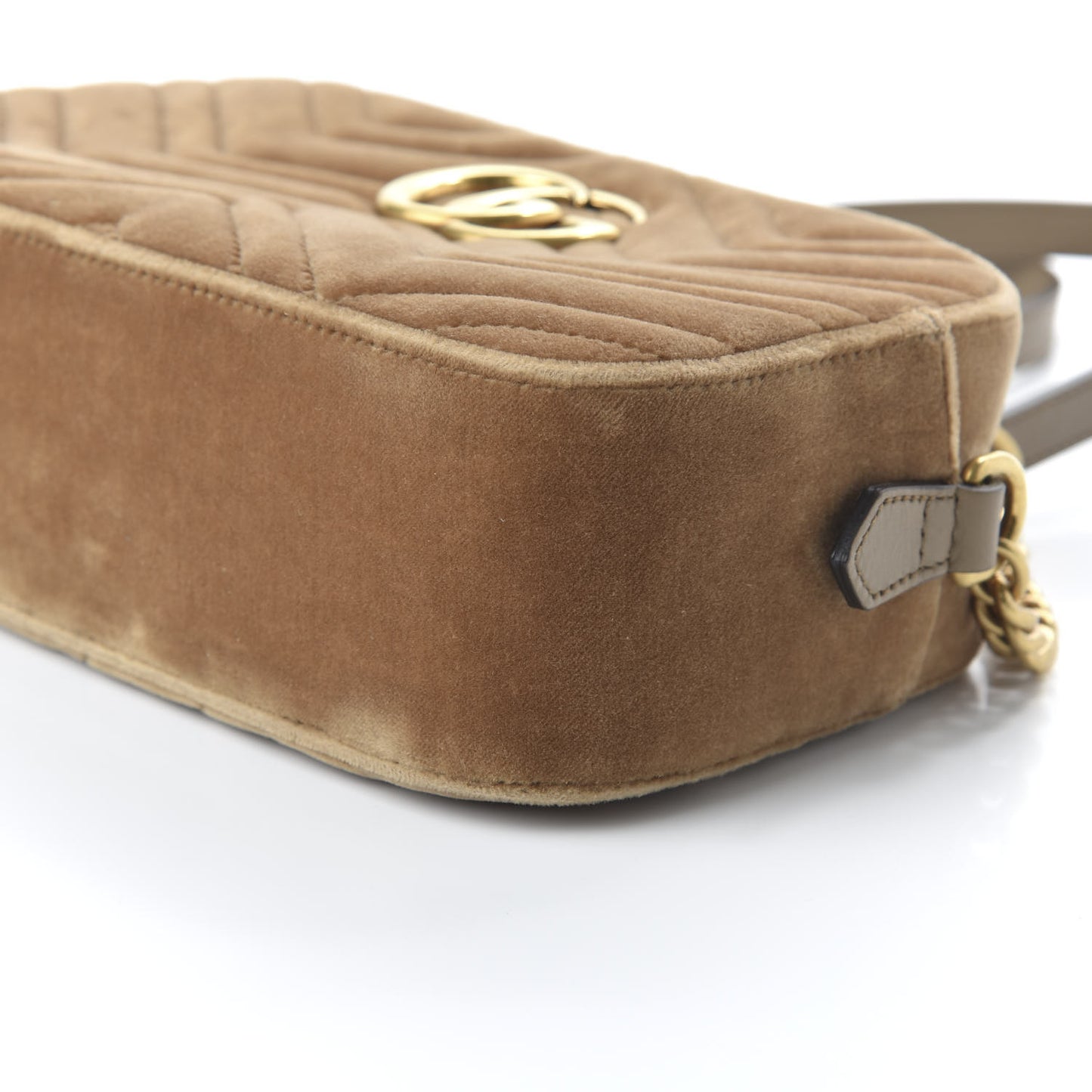 Velvet Matelasse Small GG Marmont Chain Shoulder Bag Taupe