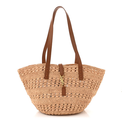 Saint Laurent Raffia Calfskin Small Panier Tote Naturel 1 of 12
