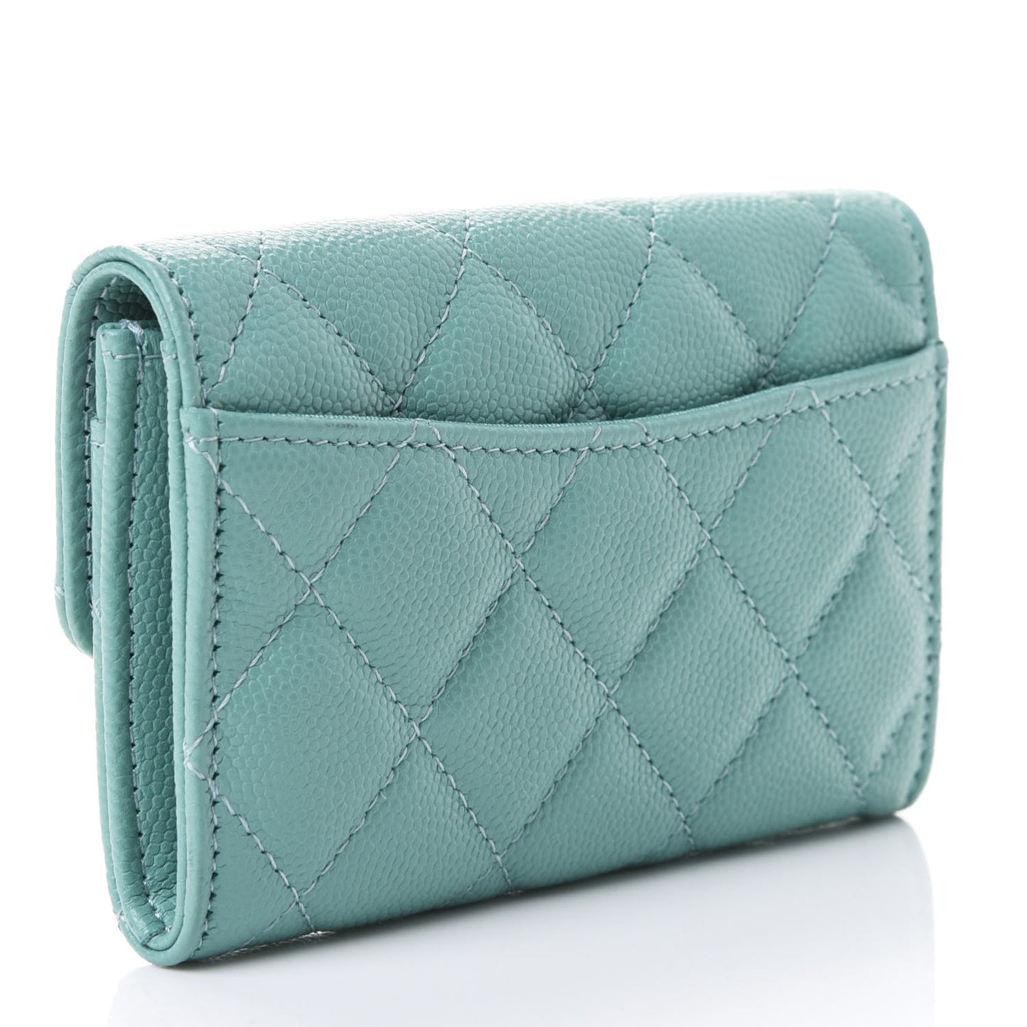 Caviar Quilted Flap Card Holder Wallet Light Blue