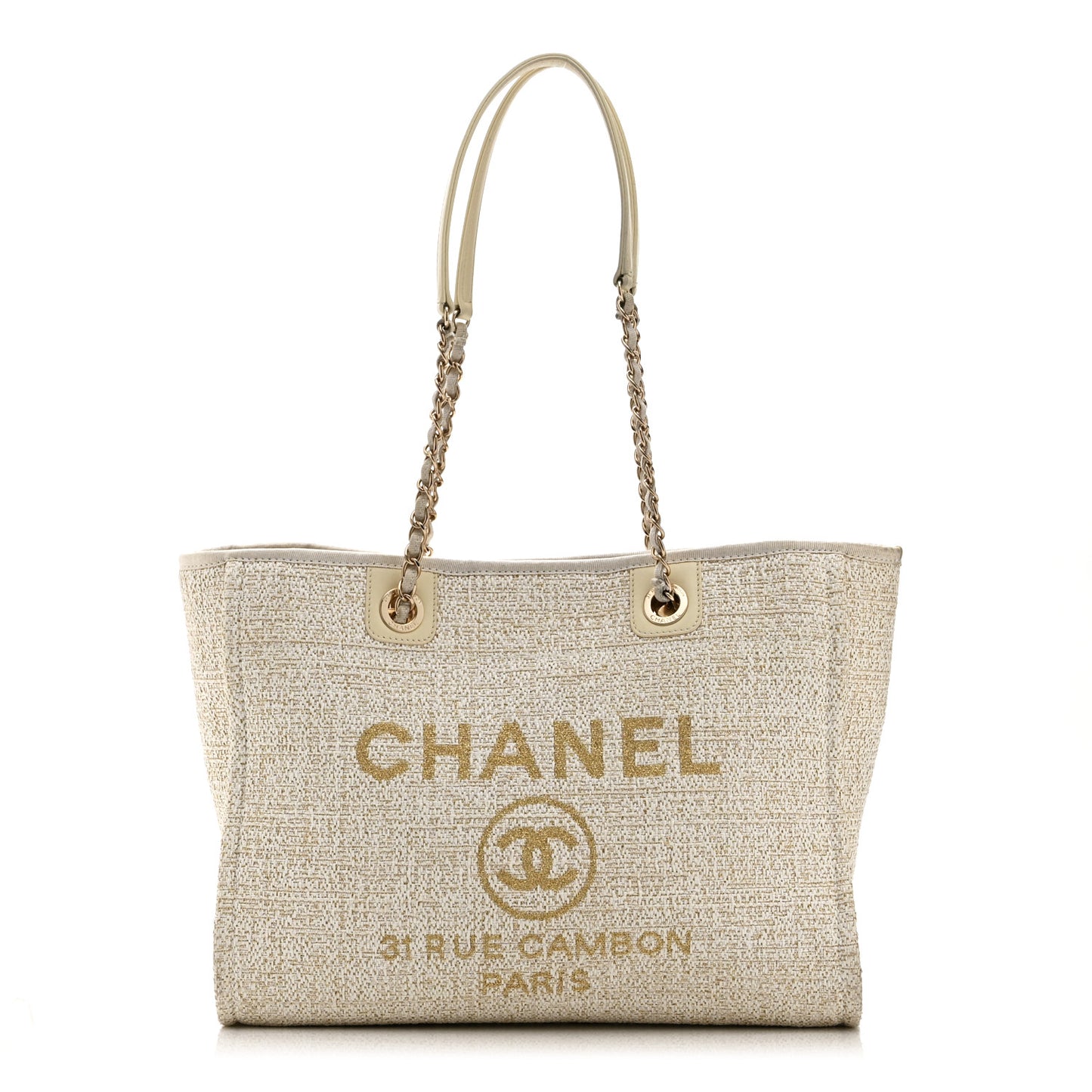 Lurex Boucle Small Deauville Tote Ivory