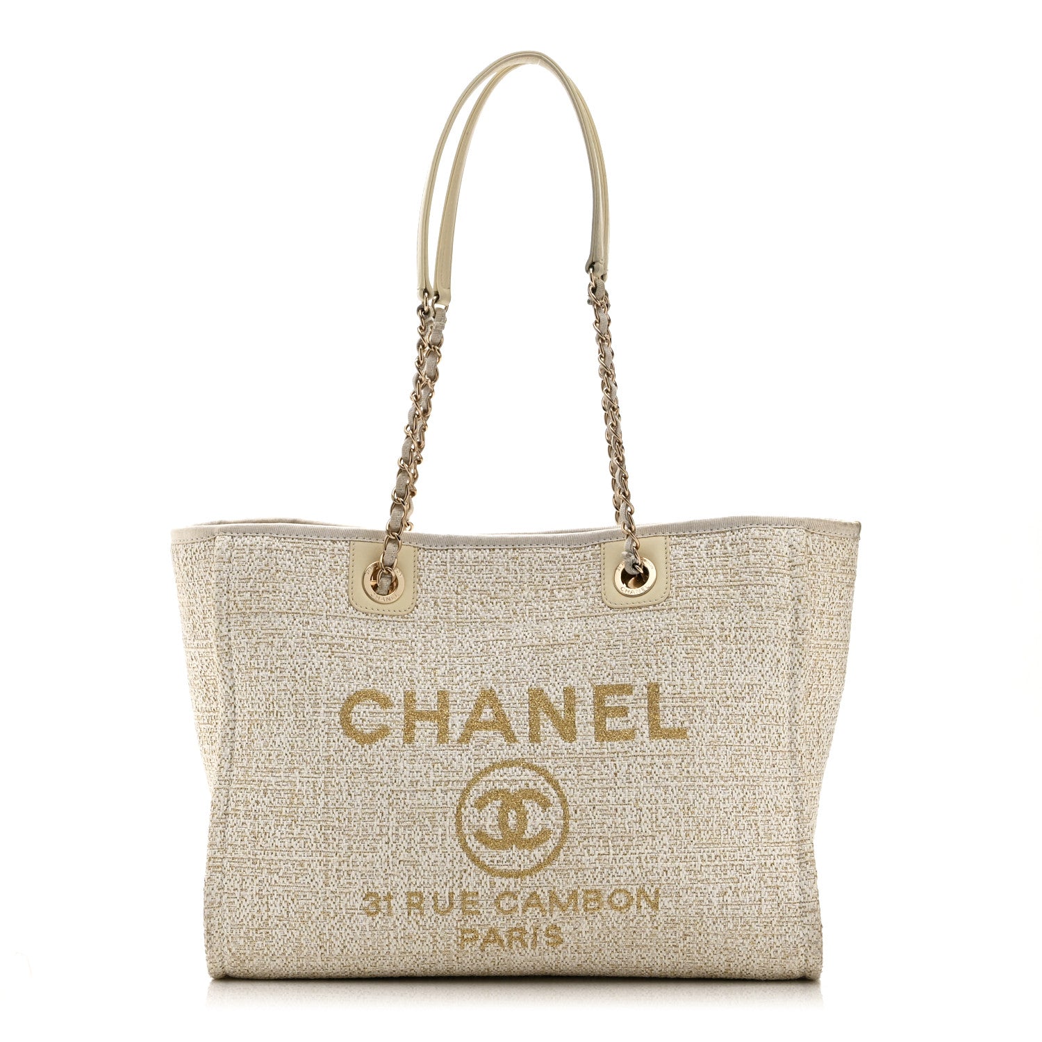 Chanel Lurex Boucle Small Deauville Tote Ivory 1 of 10