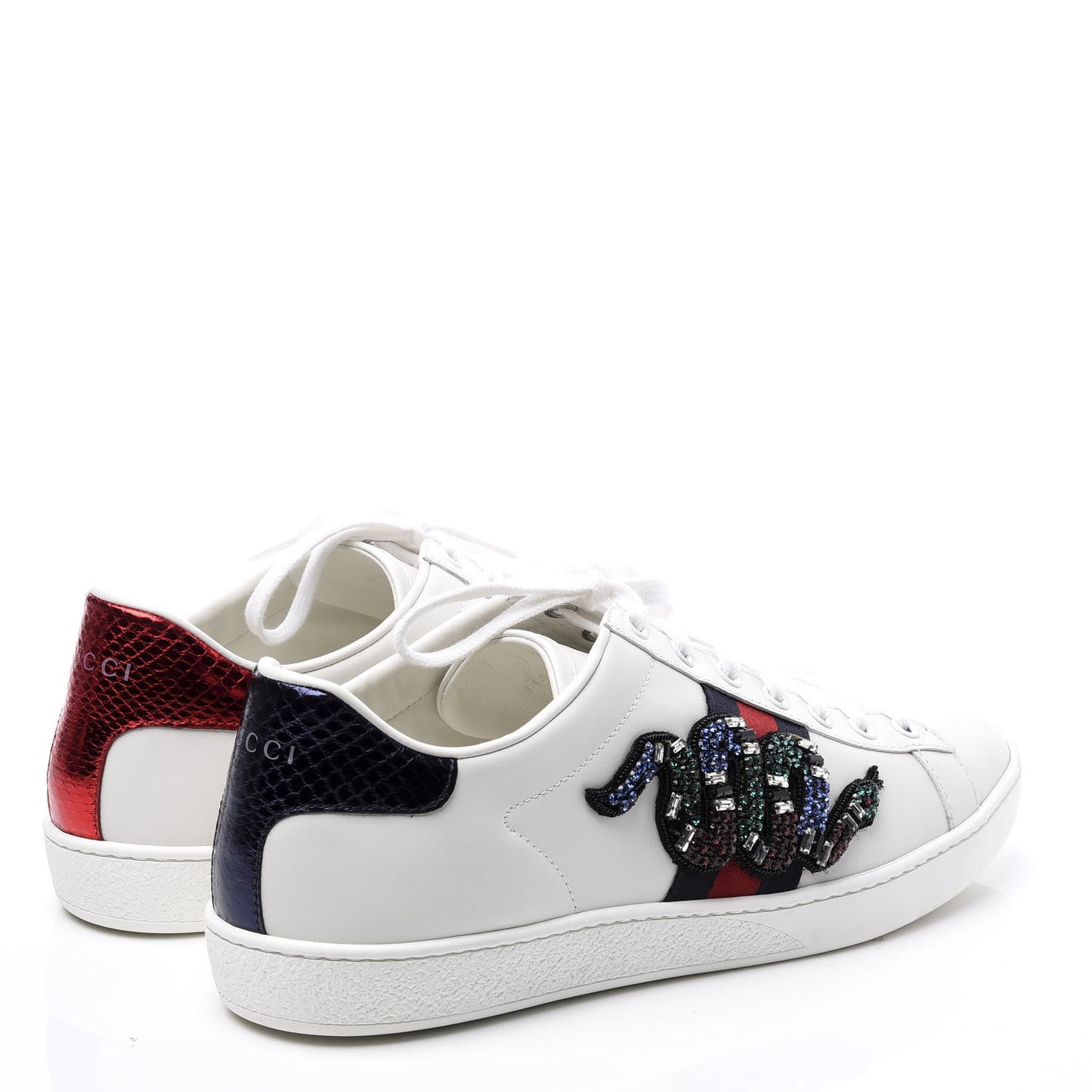 Calfskin Ayers Crystal Web Kingsnake Embroidered Womens Ace Sneakers 40 White