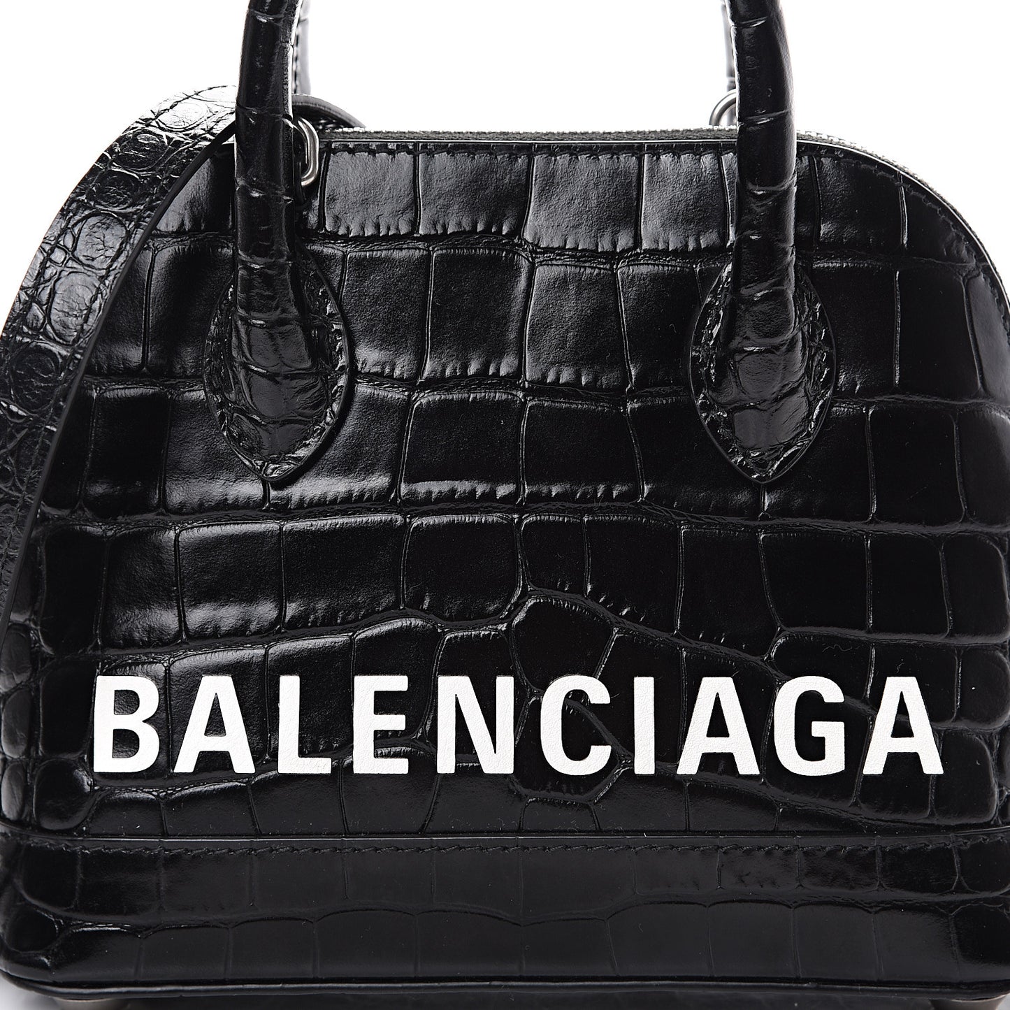 Calfskin Logo Crocodile Embossed XXS Ville Top Handle Bag Black White