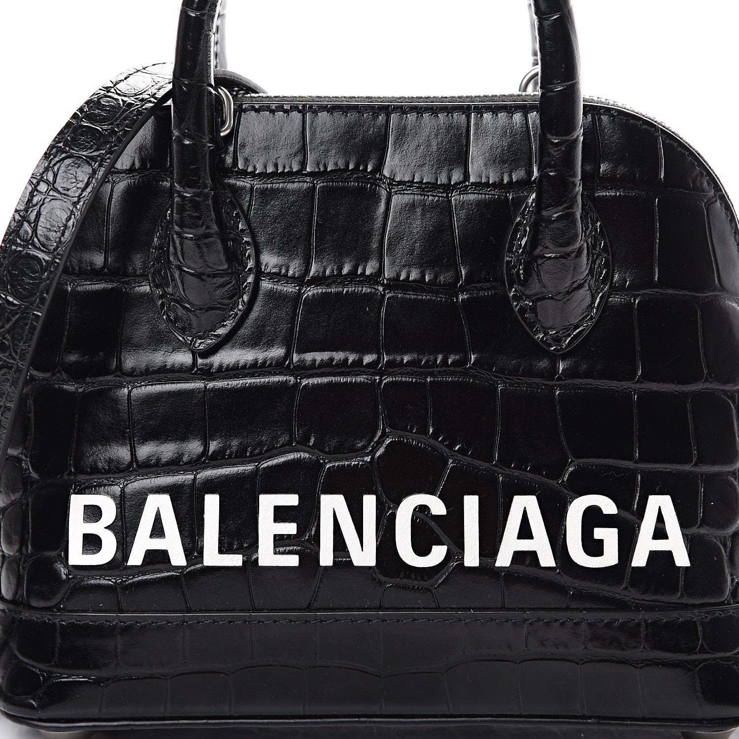 Balenciaga Calfskin Logo Crocodile Embossed XXS Ville Top Handle Bag Black White 8 of 11