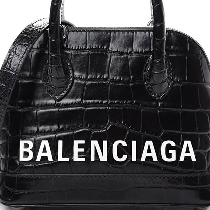 Balenciaga Calfskin Logo Crocodile Embossed XXS Ville Top Handle Bag Black White 8 of 11