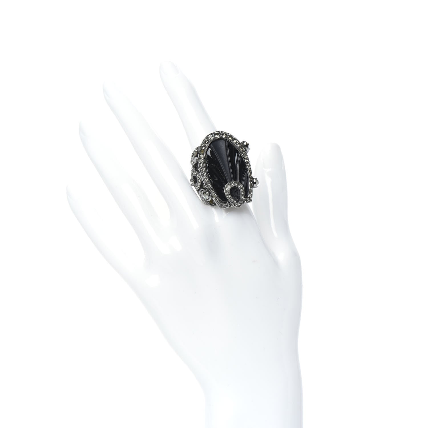 Christian Dior Crystal Resin Art Deco Ring 7.25 Black Silver 2 of 6