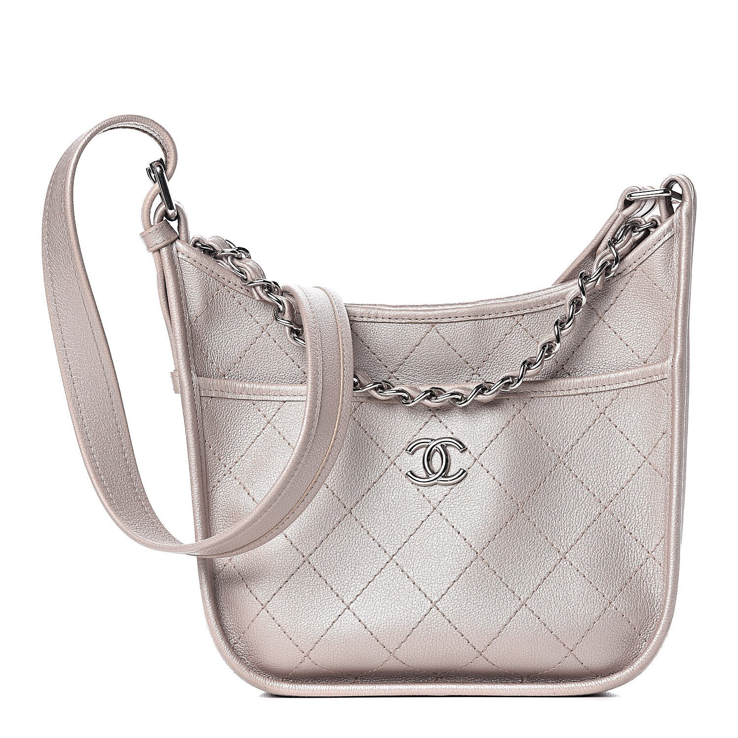 Chanel Metallic Calfskin Quilted Jungle Stroll Hobo Gold 1 of 11
