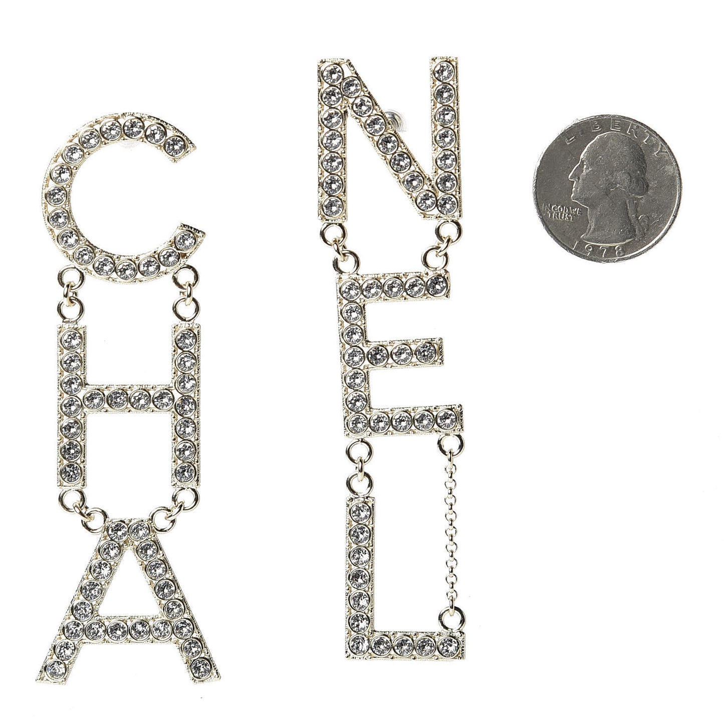 Crystal Cha-Nel Logo Drop Earrings Gold