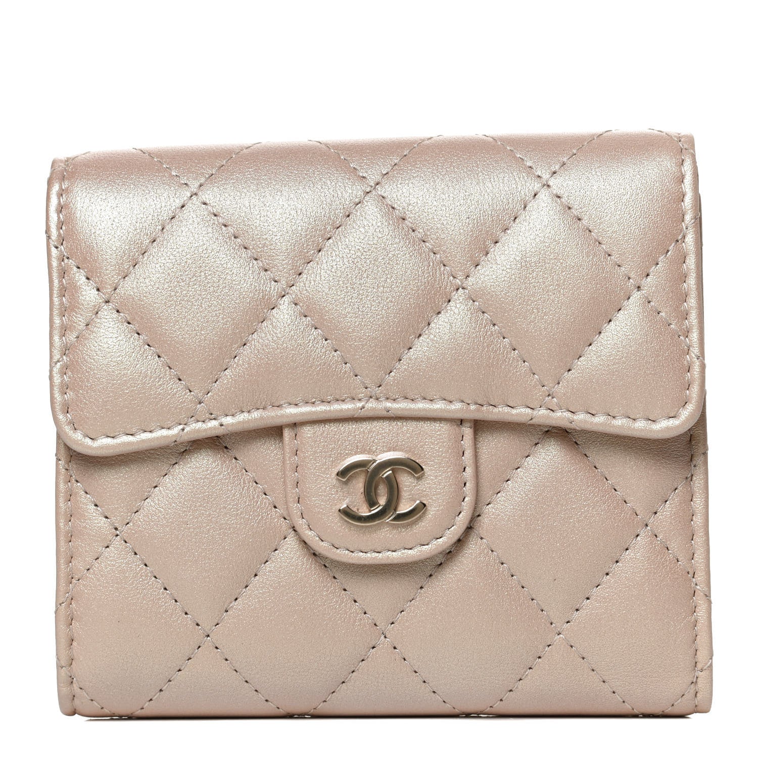 Chanel Iridescent Calfskin Quilted Compact Flap Wallet Beige 1 of 9
