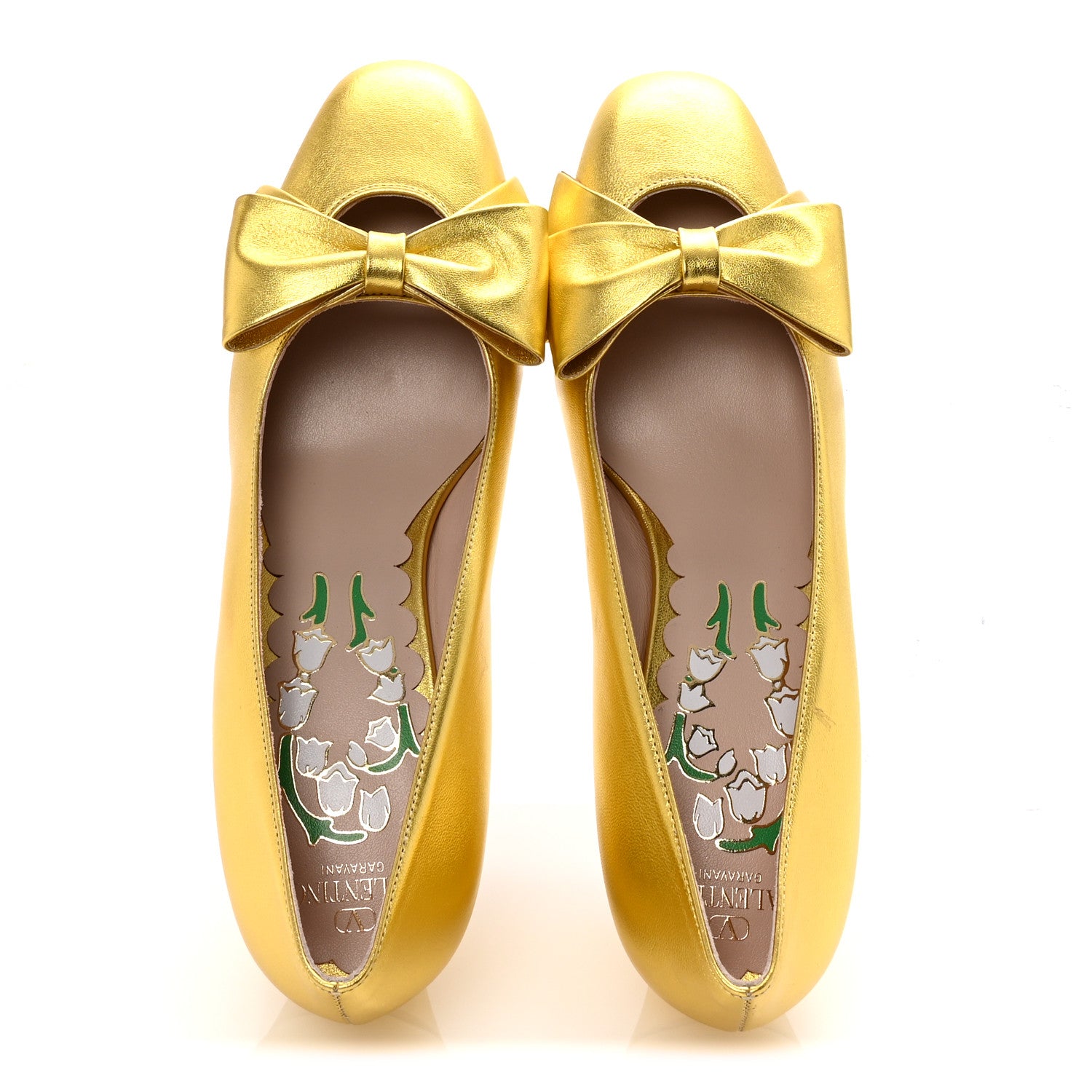 Valentino Garavani Laminated Nappa Bowow 45mm Pumps 37.5 Antique Gold 2 of 10