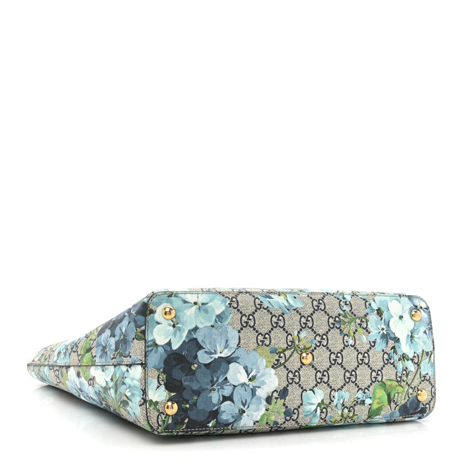 Gucci GG Supreme Monogram Blooms Medium Zippered Bucket Tote Beige Blue Navy Hibiscus Red 4 of 9