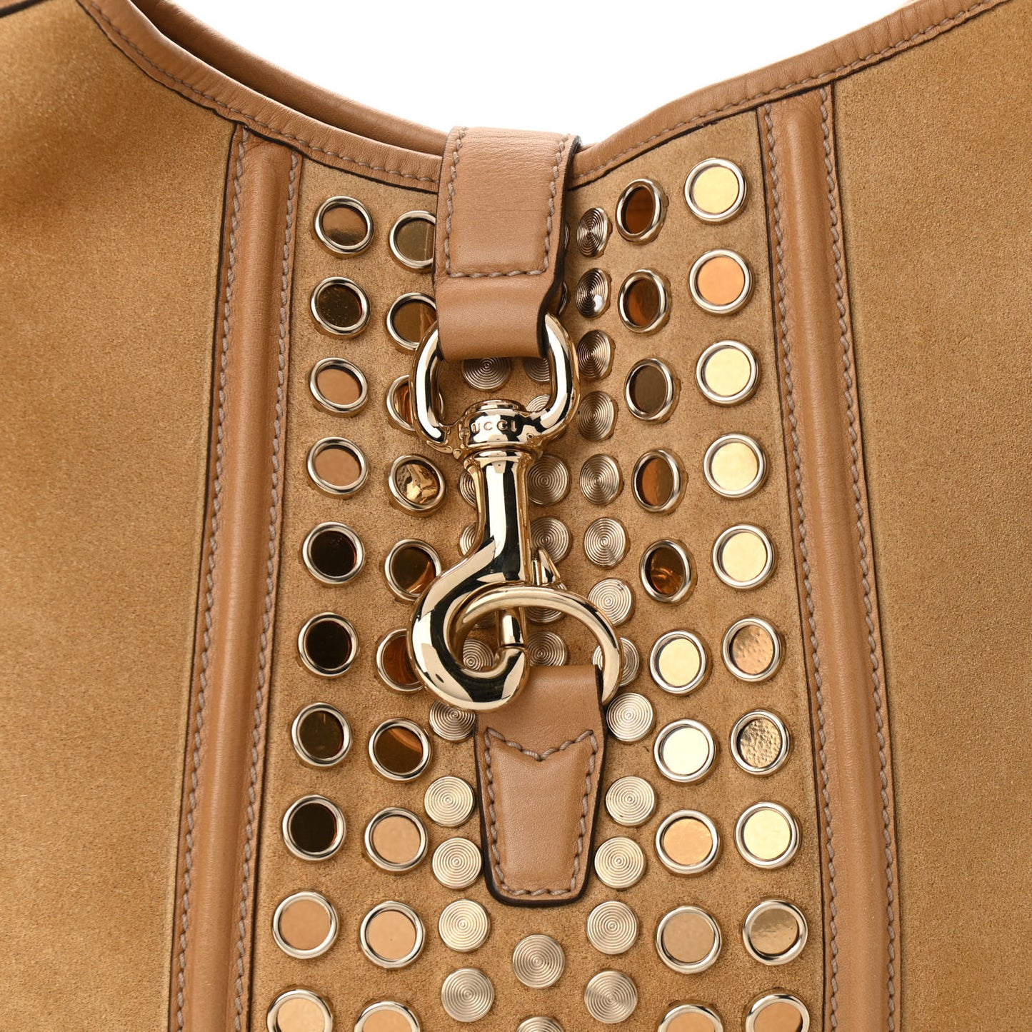 Suede Studded Jackie O Bouvier Hobo Light Brown