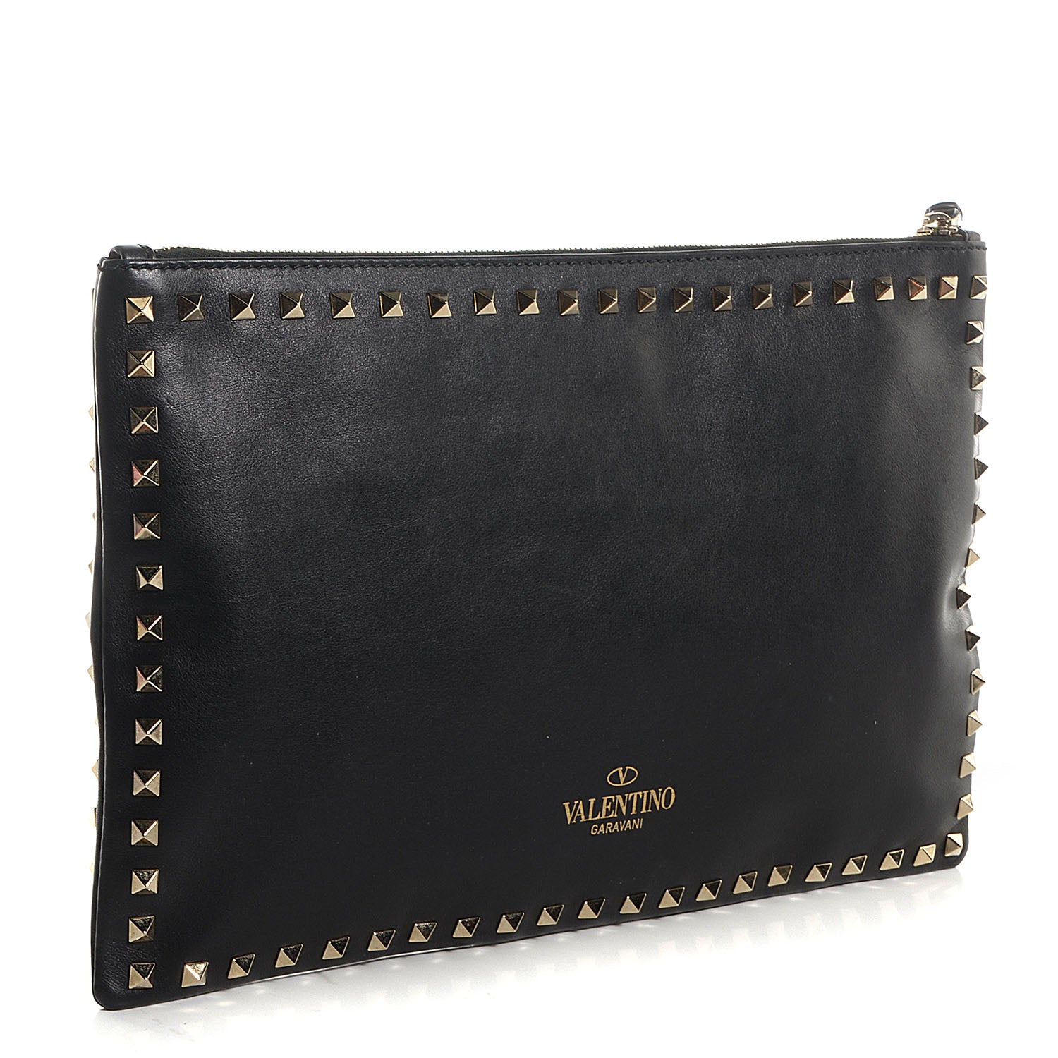 Valentino Garavani Vitello Large Rockstud Zip Wristlet Pouch Black 3 of 9