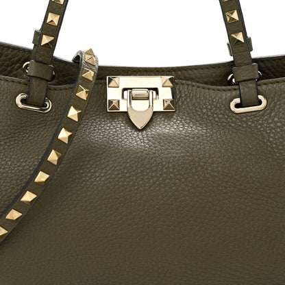Valentino Garavani VALENTINO GARAVANI Pebbled Calfskin Small Rockstud Tote Army Green 7 of 10