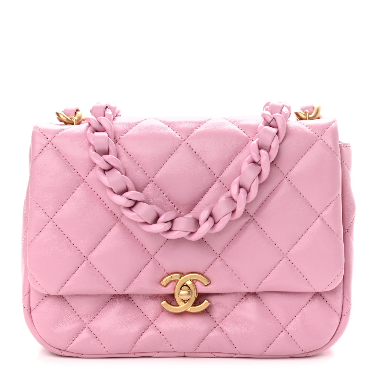 Chanel Lambskin Quilted Small Lacquered Chain Flap Pink 1 of 11