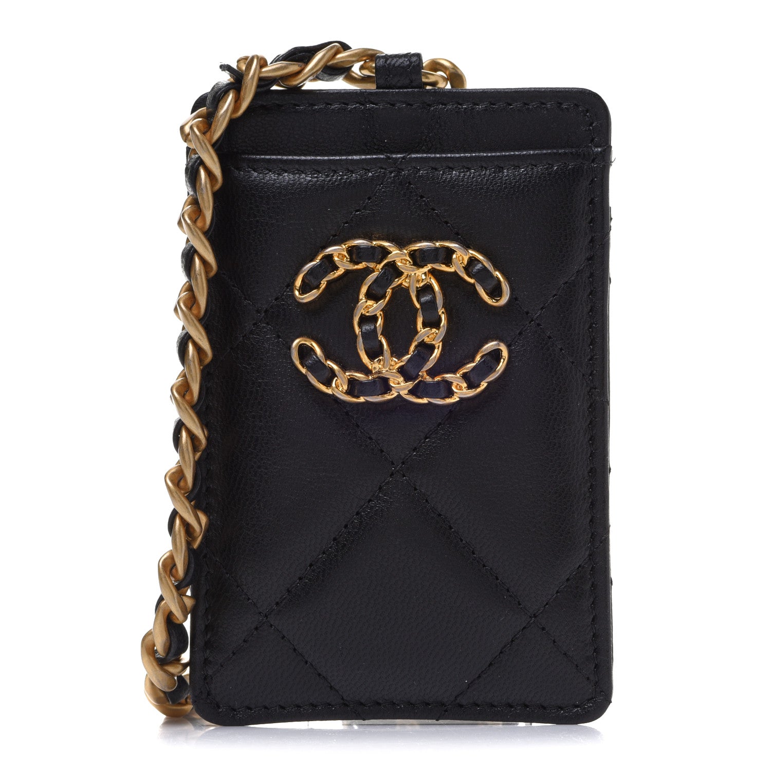 Chanel Goatskin Quilted Chanel 19 Card Holder On Chain Black 1 of 7