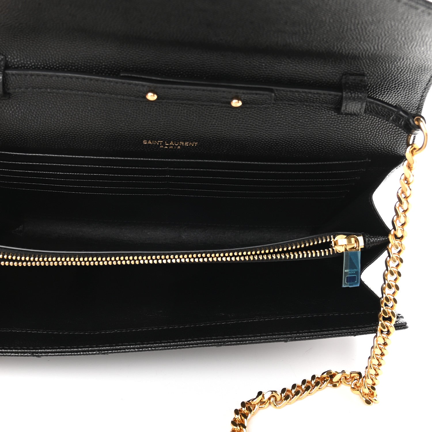 Saint Laurent Grain De Poudre Matelasse Chevron Monogram Chain Wallet Black 5 of 8