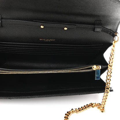 Saint Laurent Grain De Poudre Matelasse Chevron Monogram Chain Wallet Black 5 of 8