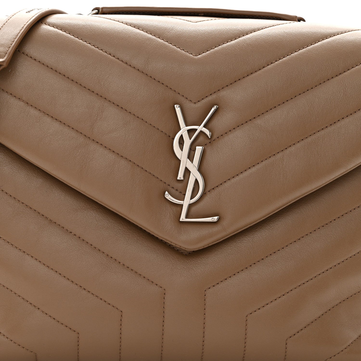 Saint Laurent Calfskin Y Quilted Monogram Medium Loulou Chain Satchel Dark Beige 9 of 13