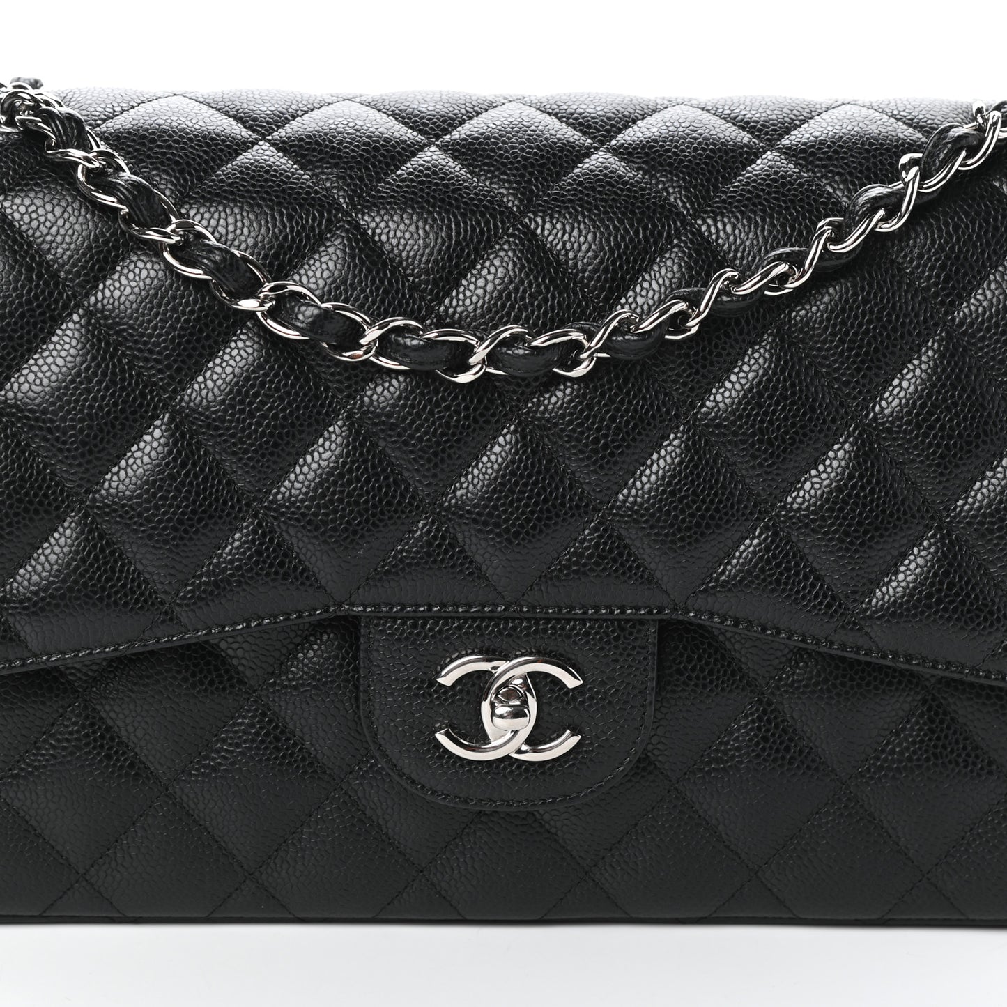 Caviar Quilted Jumbo Double Flap Black