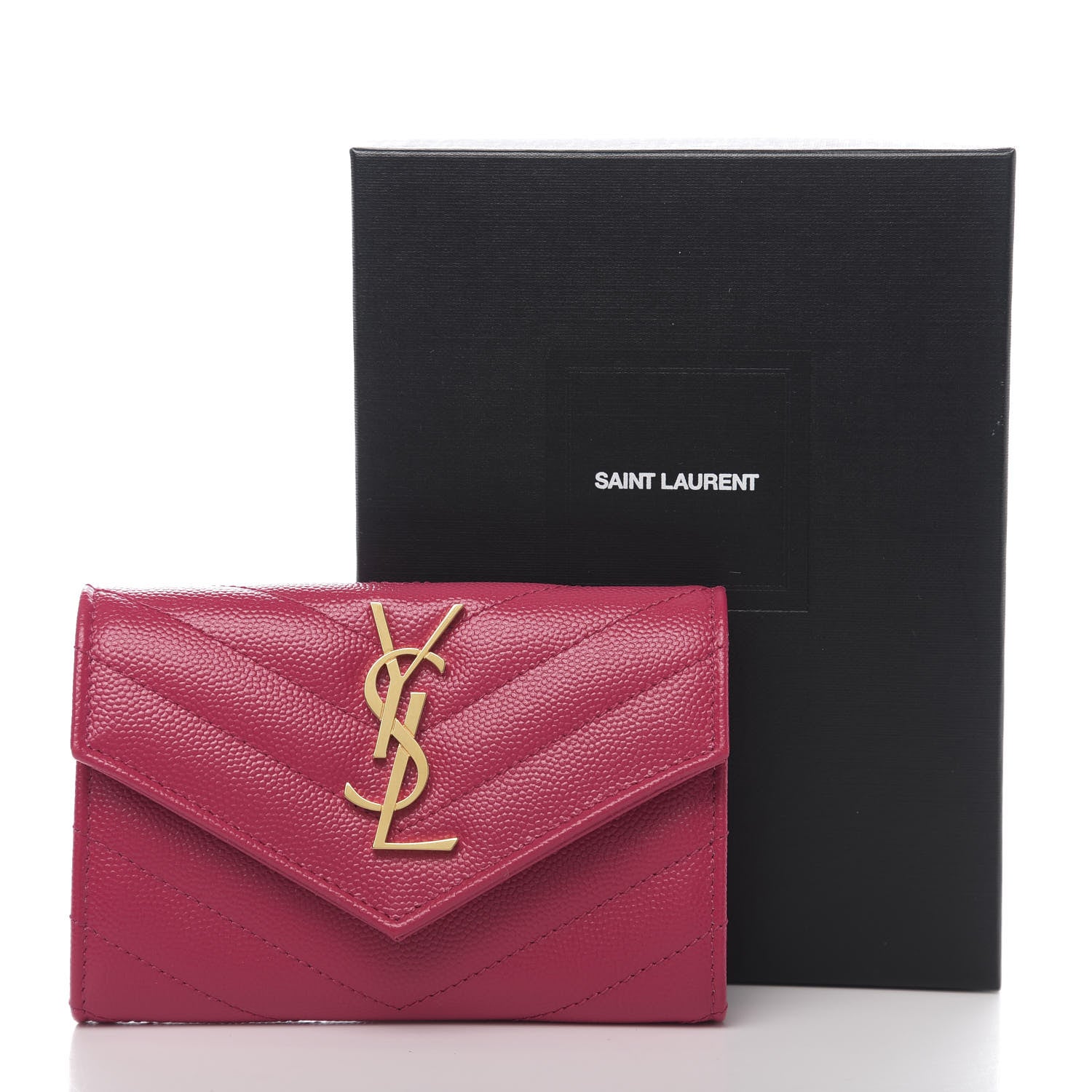 Saint Laurent Grain De Poudre Matelasse Chevron Small Monogram Envelope Wallet Bubblegum 7 of 7