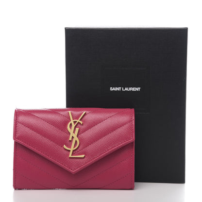 Saint Laurent Grain De Poudre Matelasse Chevron Small Monogram Envelope Wallet Bubblegum 7 of 7