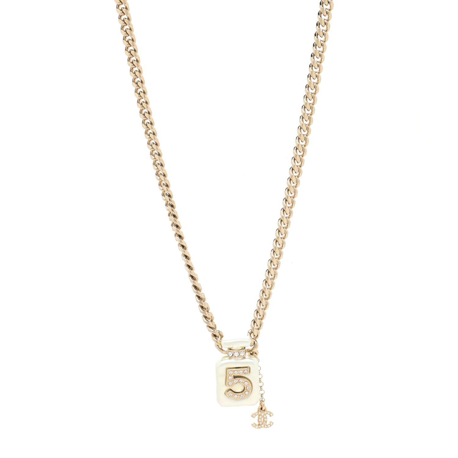 Chanel Resin Crystal CC No 5 Perfume Bottle Necklace 1 of 3