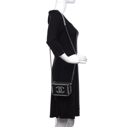 Chanel Caviar Quilted Striped Filigree Vanity Clutch With Chain Black White 2 of 10