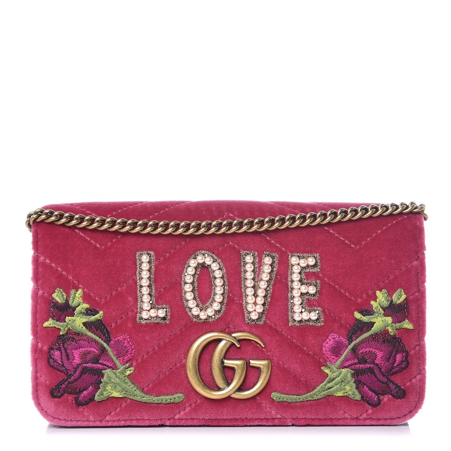 Velvet Matelasse Love Embroidered GG Marmont Mini Bag Light Raspberry Rose