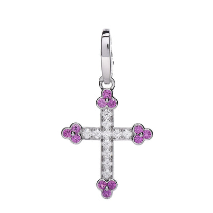 Cartier 18K White Gold Diamond Pink Sapphire Cross Charm 1 of 5