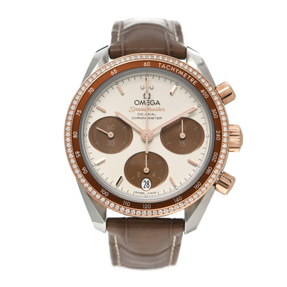 Omega Stainless Steel 18K Sedna Gold Alligator Diamond Bezel 38mm Speedmaster Chronograph Automatic Watch Brown 324.28.38.50.02.002 1 of 5