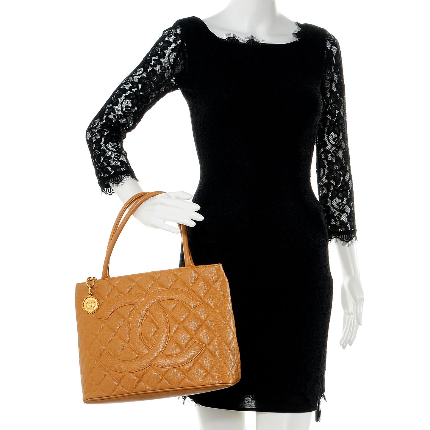 Caviar Medallion CC Tote Dark Beige