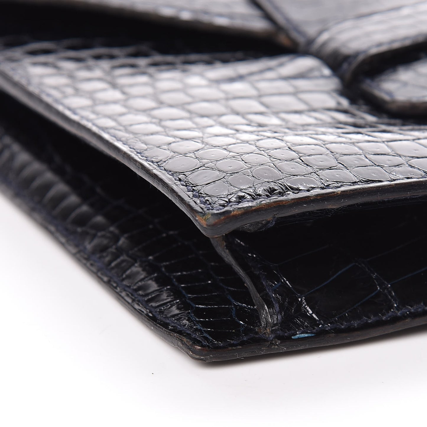 Shiny Crocodile Faco Clutch Bleu Marine