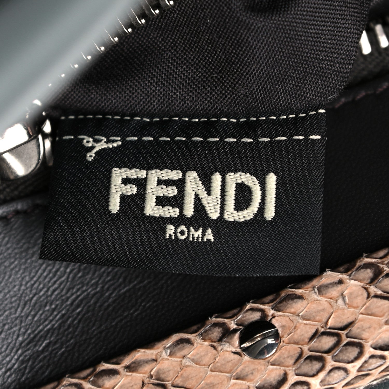 Fendi Vitello Seta Elaphe Nappa Grommet Medium Peekaboo Iconic Satchel Grey 7 of 14