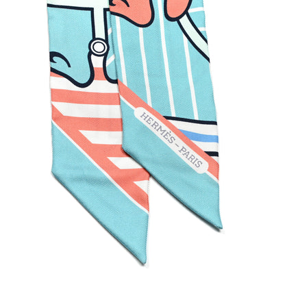 Hermes Silk Quadrige Twilly Aqua Vieux Rose Blue Jean 2 of 4