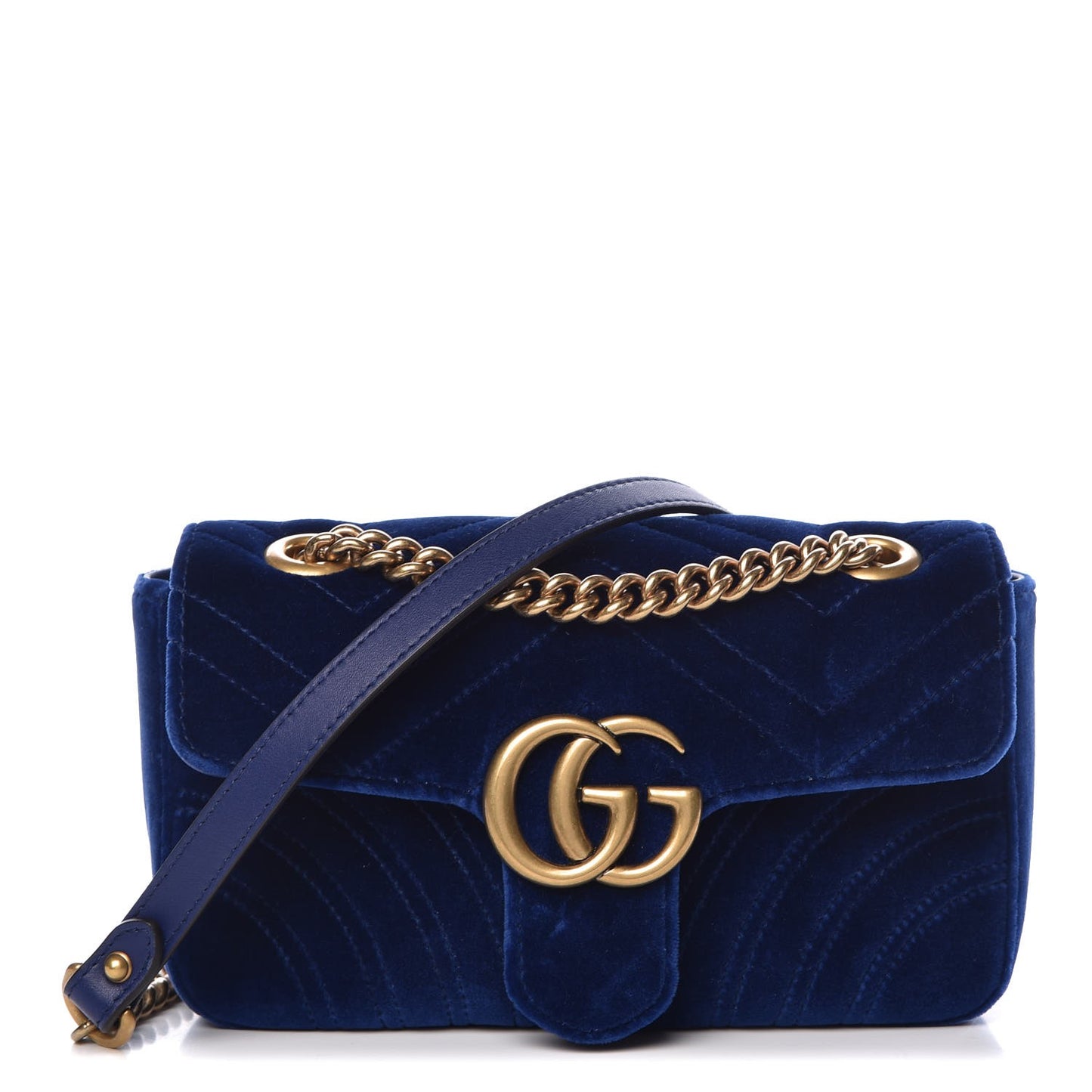 Velvet Matelasse Mini GG Marmont Shoulder Bag Cobalt Blue