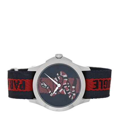 Gucci Stainless Steel Nylon 38mm Le Marche Des Merveilles Snake Quartz Watch Navy 2 of 5