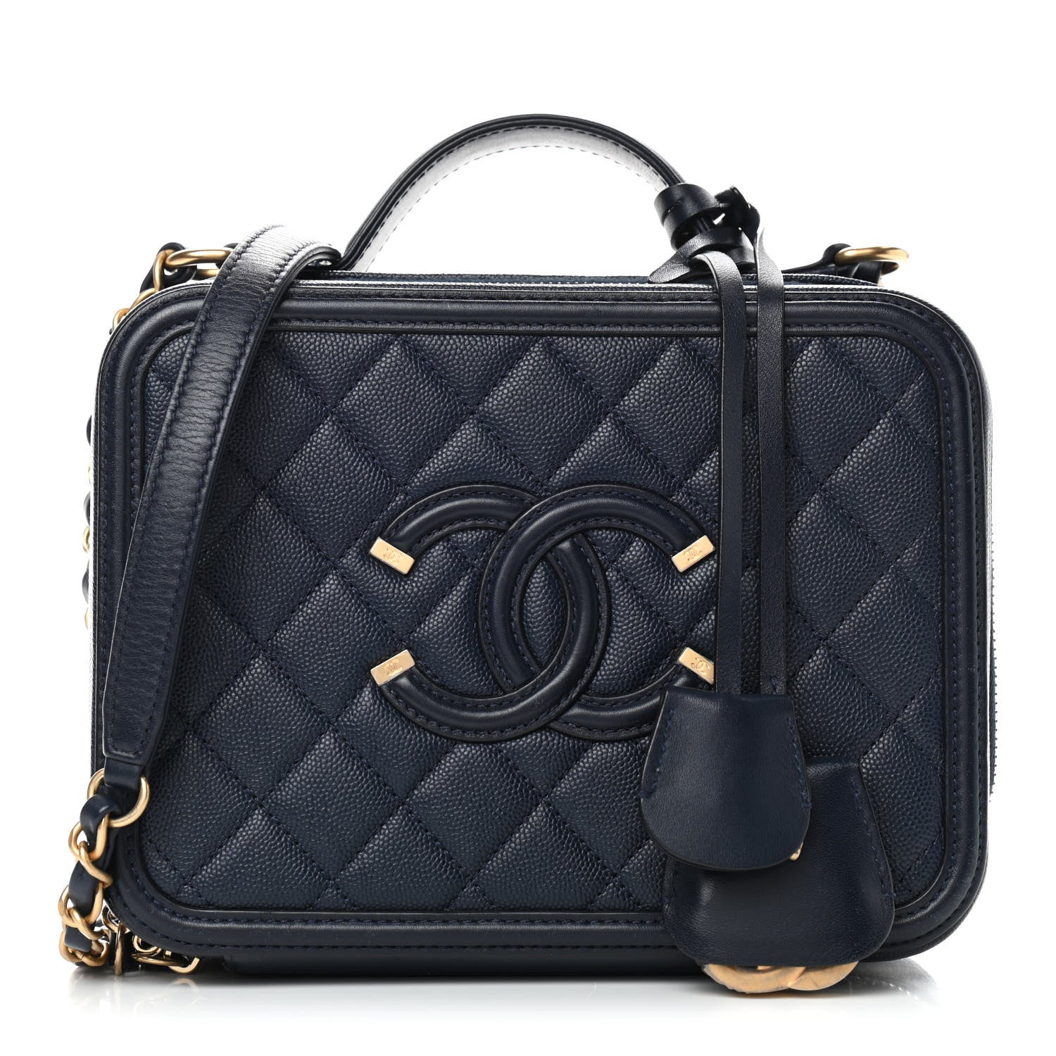 Chanel Caviar Quilted Medium CC Filigree Vanity Case Navy 1 of 10