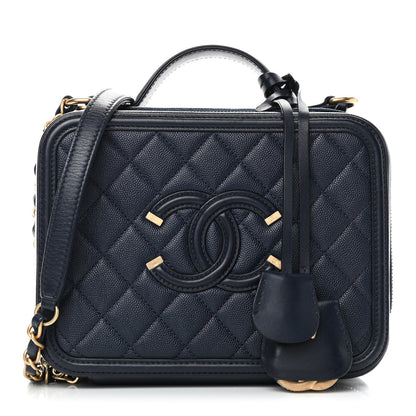 Chanel Caviar Quilted Medium CC Filigree Vanity Case Navy 1 of 10