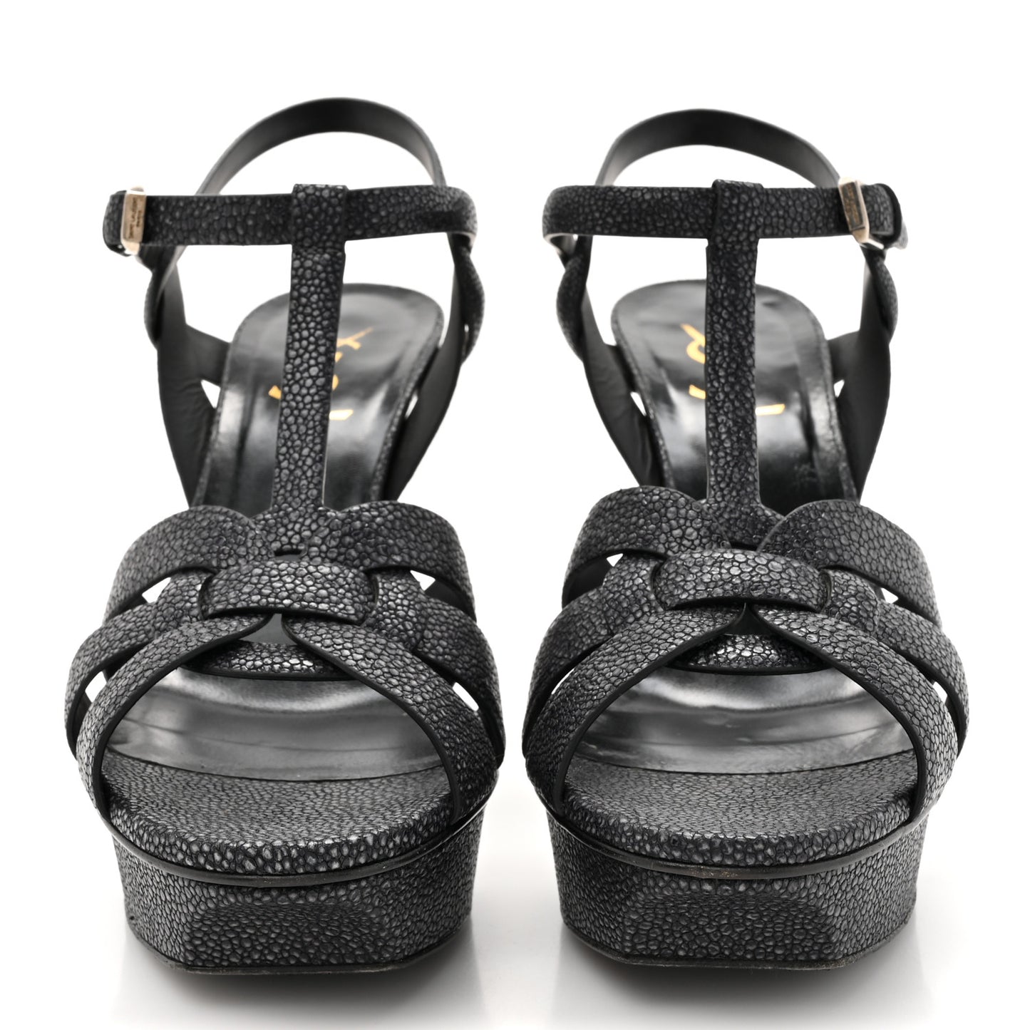 Grained Calfskin Razza Print Tribute 75 Platform Sandals 38.5 Dark Grey
