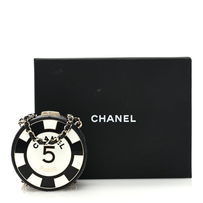 Chanel Lambskin Enamel Quilted Round Poker Chip Clutch With Chain Black White 11 of 11