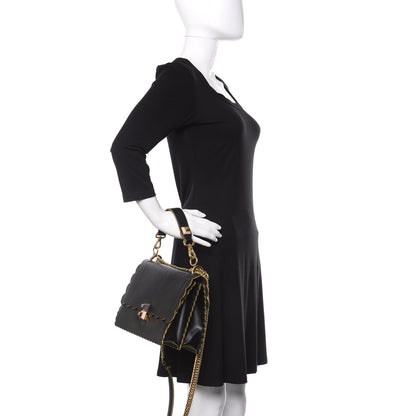 Fendi Vitello Liberty Scalloped Studded Kan I Shoulder Bag Black 3 of 13